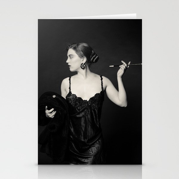 "A Noir Night Out" - The Playful Pinup - Modern Gothic Twist on Pinup by Maxwell H. Johnson Stationery Cards