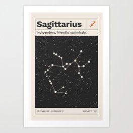 Sagittarius Constellation Retro Minimalist Zodiac Print Art Print