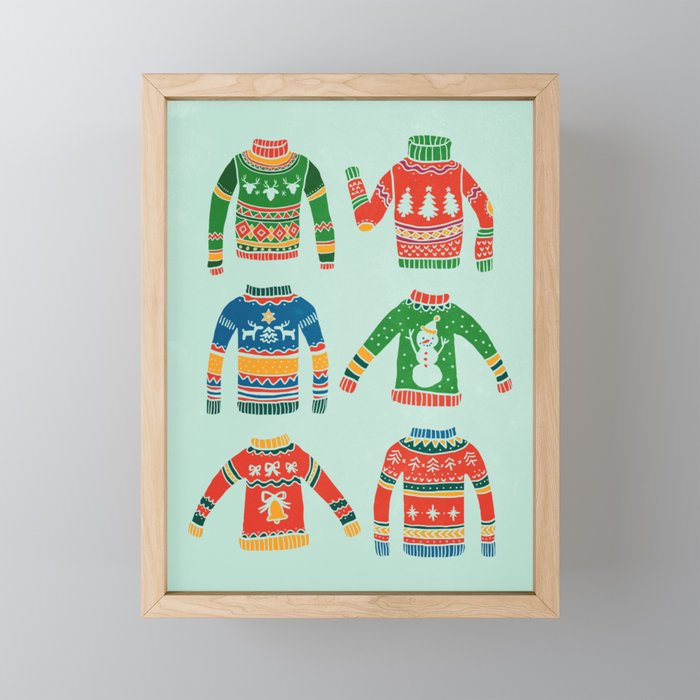 Vintage Ugly Christmas Sweaters: Mint Green Edition Framed Mini Art Print