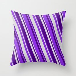 [ Thumbnail: Purple, Light Gray & Indigo Colored Stripes/Lines Pattern Throw Pillow ]