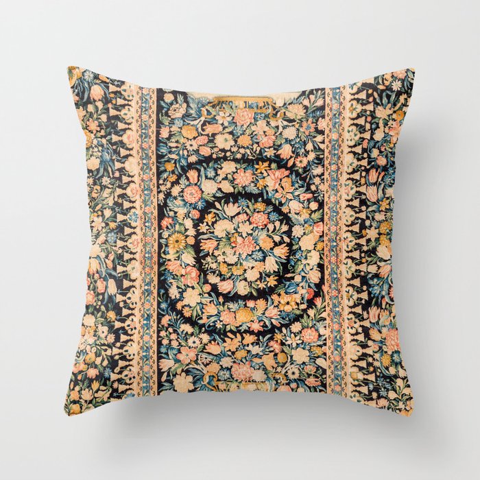 Lourve Carpet // 17th Century French Blue Pink Green Yellow Colorful Ornate Accent Rug Pattern Throw Pillow