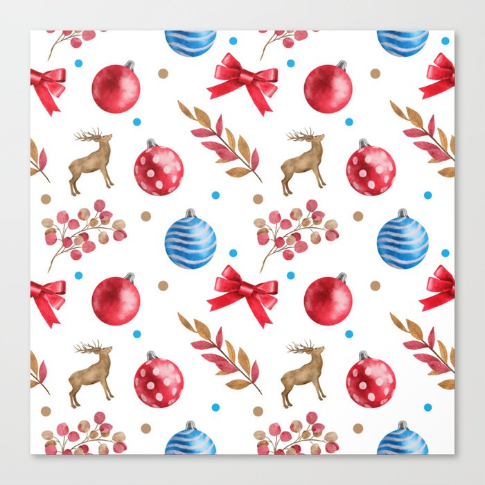 Deer and Red Bow Holidays Collection Canvas Print