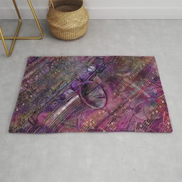 Saxophone Art Collage - mixed media Rug | Painted, Musical, Musicnotes, Abalone, Music, Jazz, Saxophone, Melody, Trebleclef, Abstract 