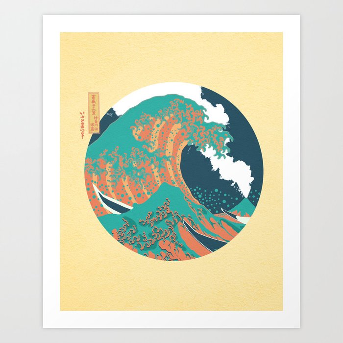 Great Wave Off Kanagawa Eruption Colorful Art Print