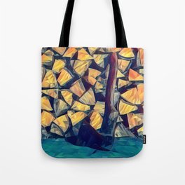 Axe and wooden logs pile of chopped firewood Tote Bag