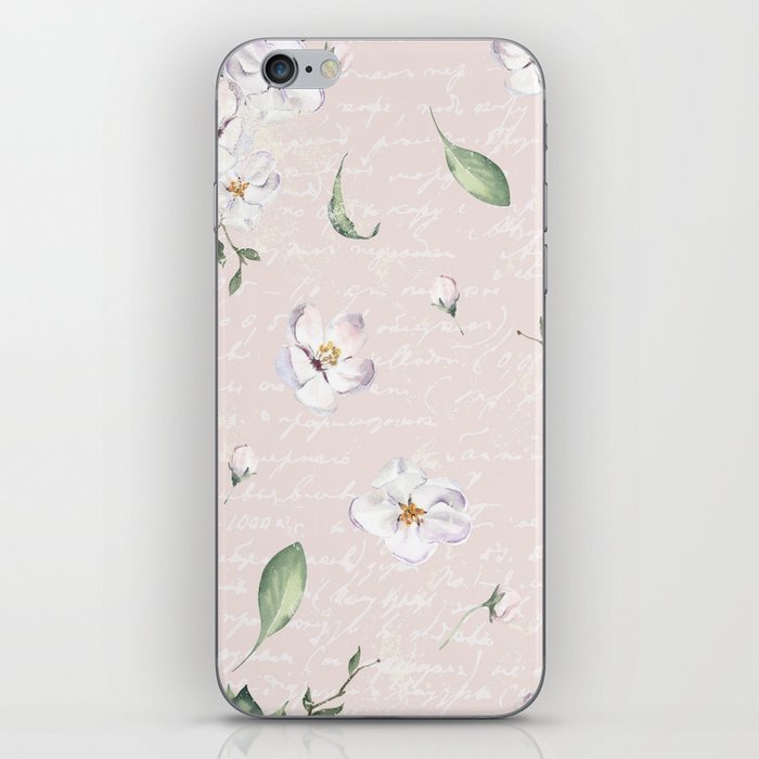 Watercolor Apple Blossom on Pale Pink iPhone Skin