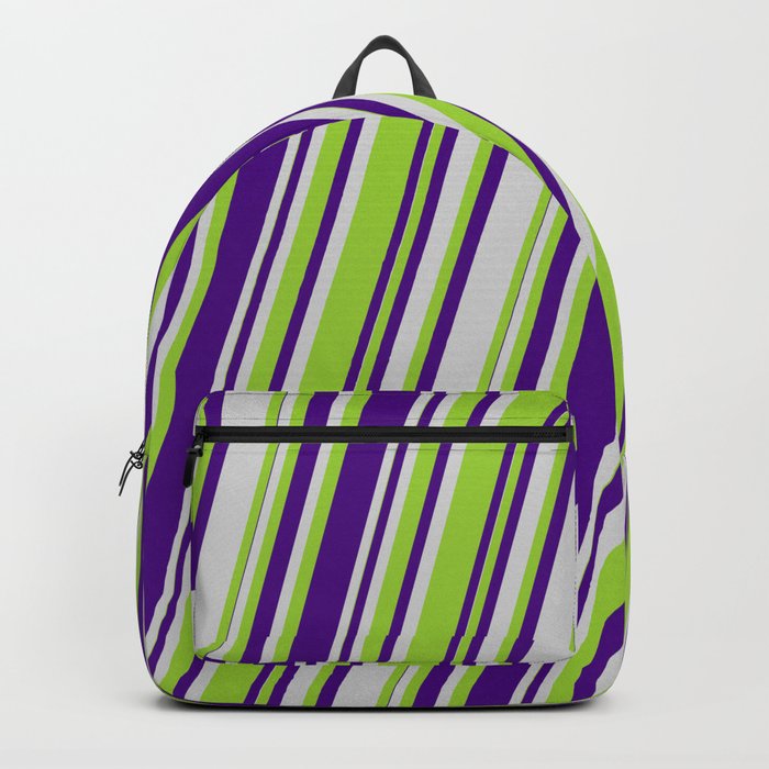 Light Gray, Green & Indigo Colored Pattern of Stripes Backpack
