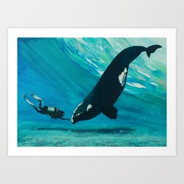 Whale & Diver Art Print