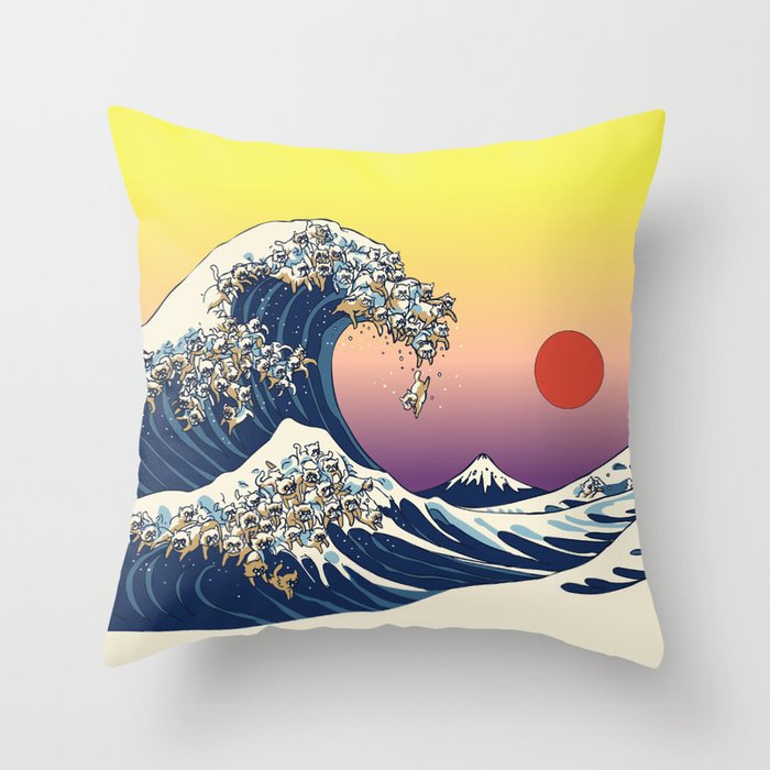 The Great Wave Of  Cat Throw Pillow