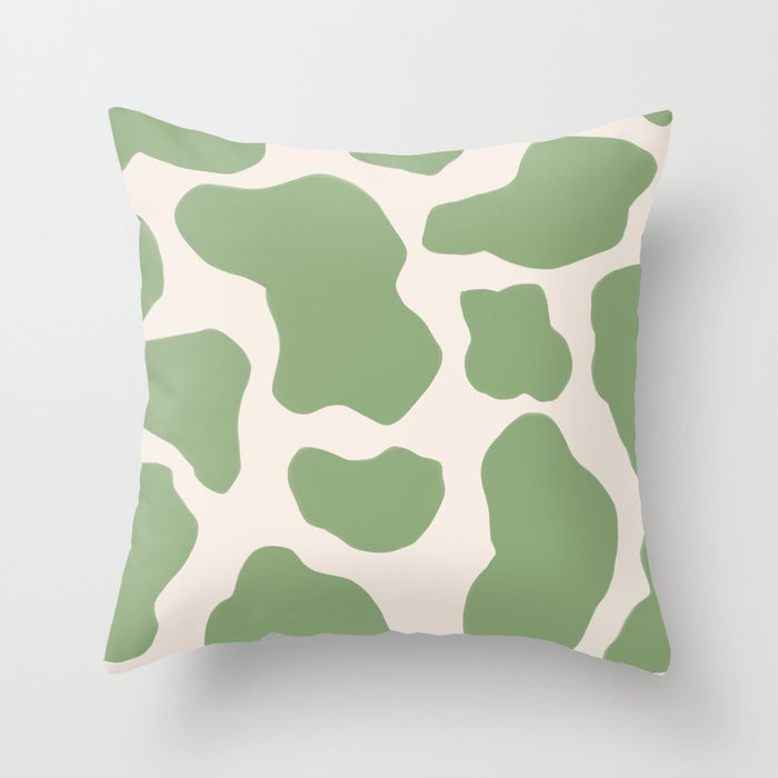 Retro Cottagecore Sage Green Cow Spots Throw Pillow