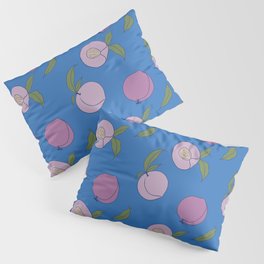 peach and leaf on sapphire blue background Pillow Sham