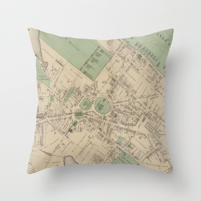Vintage Map of Annapolis MD (1878) Throw Pillow