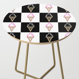 time for ice cream neon sign checkerboard block Side Table