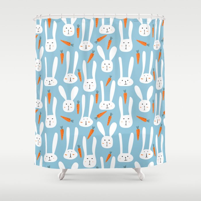 Bunnies & Carrots - Blue Shower Curtain