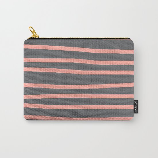 Simply Drawn Stripes Salmon Pink on Storm Gray Carry-All Pouch