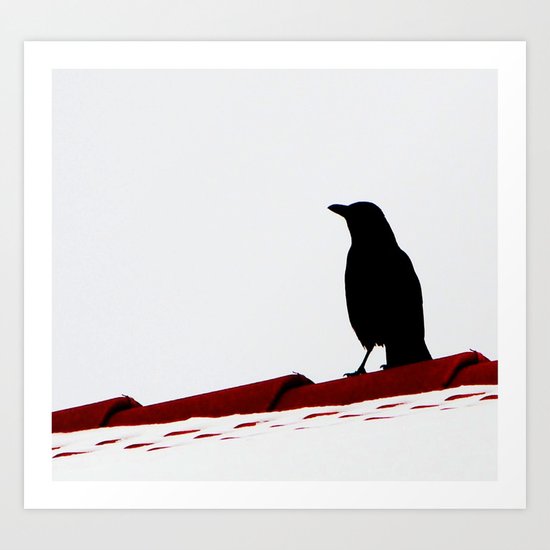 Krähe auf dem Dach Art Print