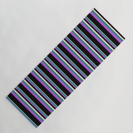 [ Thumbnail: Bisque, Dark Cyan, Orchid & Black Colored Lined Pattern Yoga Mat ]