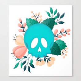 Teal Skull with Floral Adornment Canvas Print