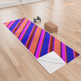 [ Thumbnail: Red, Fuchsia, Blue & Maroon Colored Stripes/Lines Pattern Yoga Towel ]