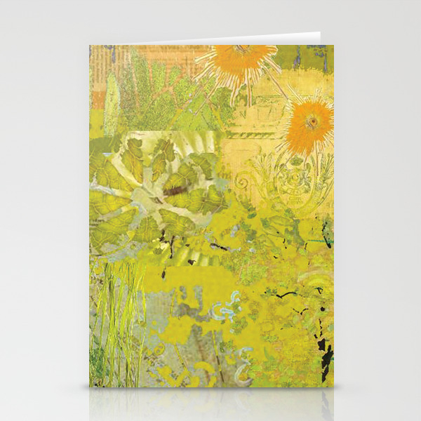 Olive Green Abstract Digital Art Collage Stationery Cards By