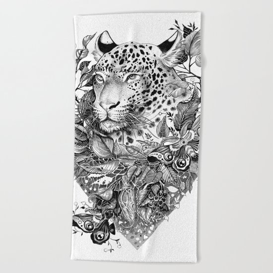 black and white jungle leopard Beach Towel