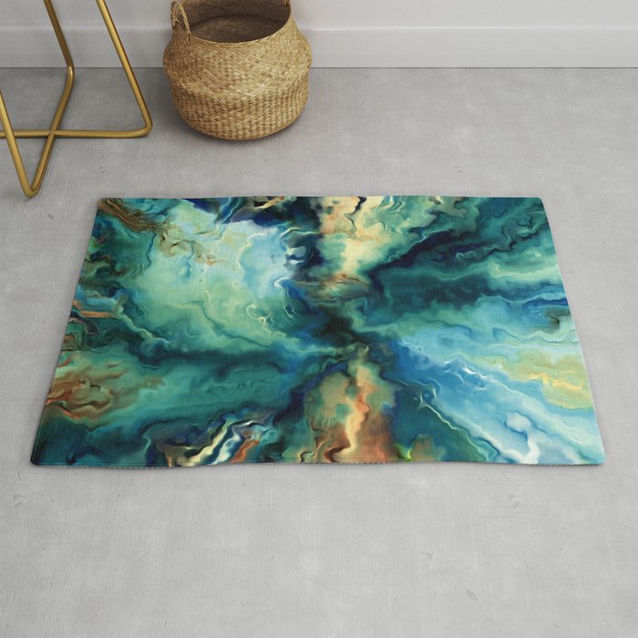 Marbled Ocean Abstract, Navy, Blue, Teal, Green Rug