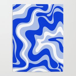 Retro Liquid Swirl Abstract Pattern Royal Blue, Light Blue, and White  Poster