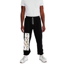 Watercolor black white brown forest animals green foliage floral  Sweatpants