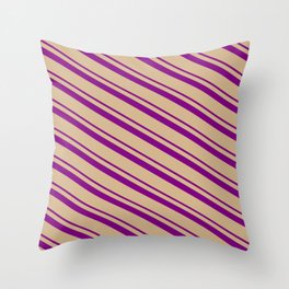 [ Thumbnail: Purple & Tan Colored Lines Pattern Throw Pillow ]