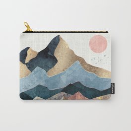 Golden Peaks Carry-All Pouch | Hills, Peaks, Mountains, Wanderlust, Pink, Watercolor, Contemporary, Blue, Digital, Sun 