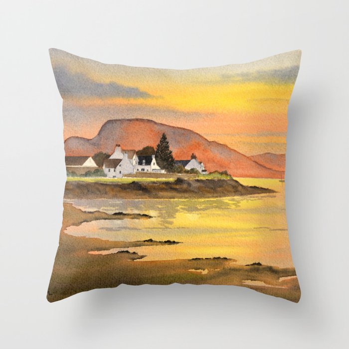 Sunset At Plockton Village Scotland Throw Pillow