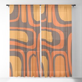 Palm Springs Retro Mid-Century Modern Abstract Pattern in 70s Brown and Orange Sheer Curtain