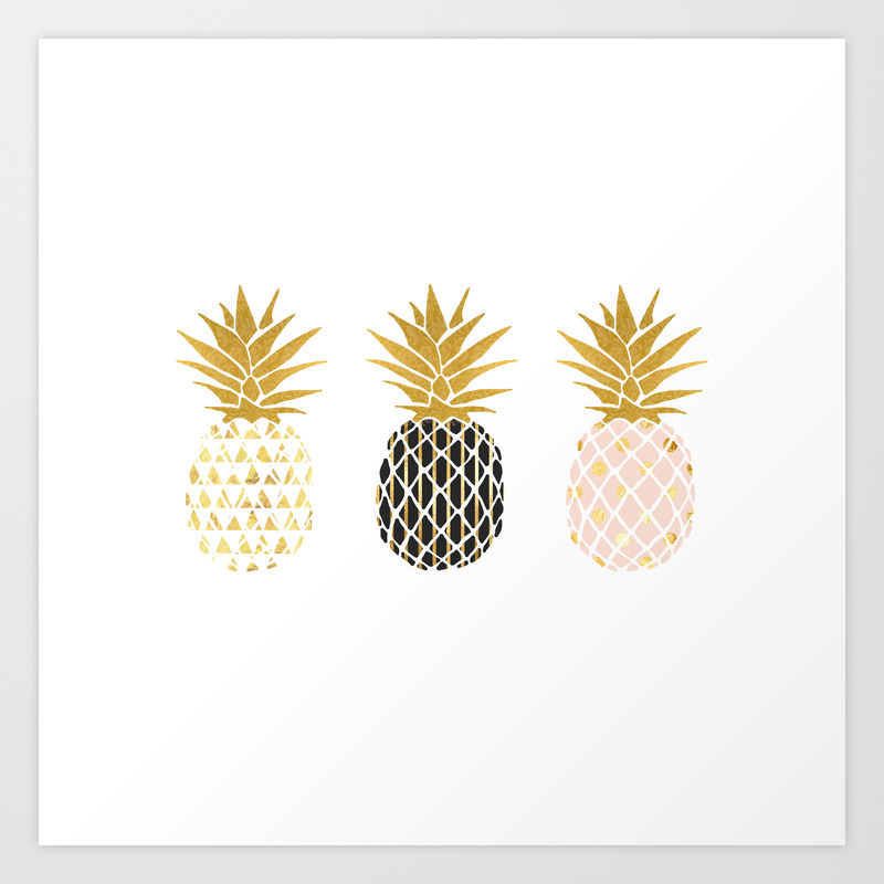 Fun Pineapple Design Gold Art Print By Anniemariedesigns Society6