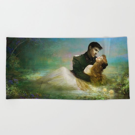 Love me tender - Sad couple in loving embrase in the lake Beach Towel