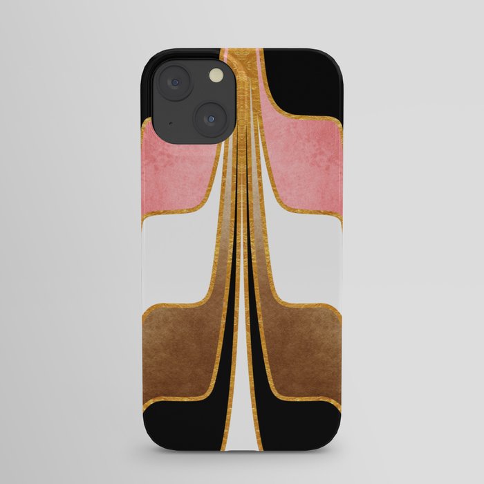 Mid Century Modern Liquid Watercolor Abstract // Gold, Blush Pink, Brown, Black, White iPhone Case