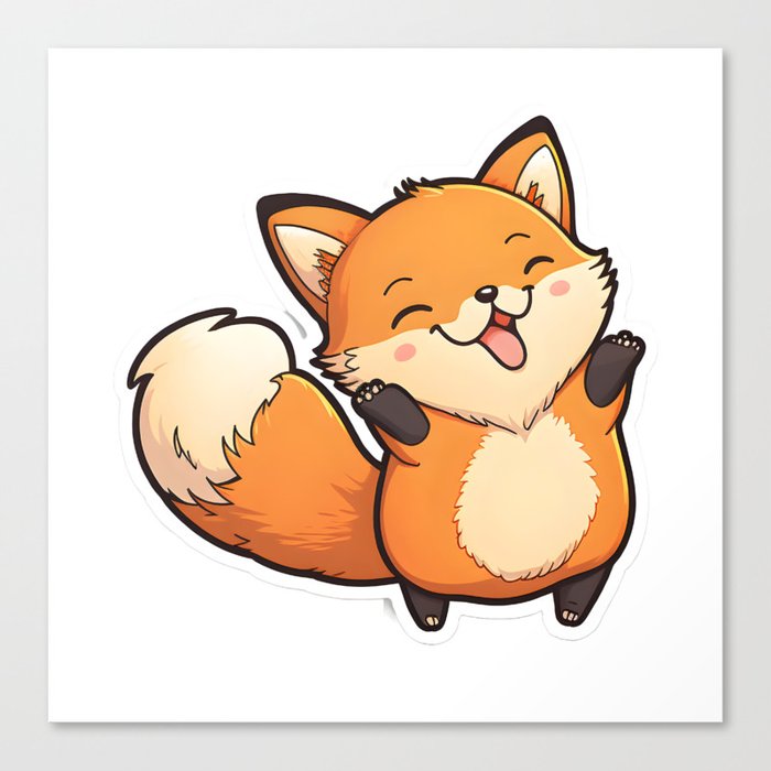 Kawaii Cute Red Fox Smiling and Playing Canvas Print
