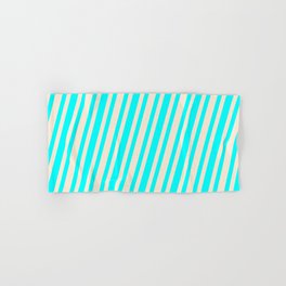 [ Thumbnail: Aqua and Beige Colored Lined/Striped Pattern Hand & Bath Towel ]