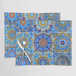 Moroccan arabic oriental tile pattern Blue Placemat