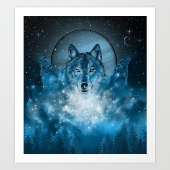 wolf in blue Art Print