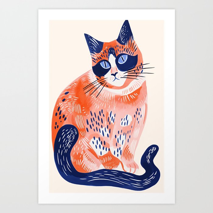 Henri Matisse  orange Cat Flowers Art Print