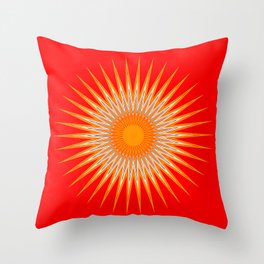 Vibrant Red Sun Mandala Throw Pillow