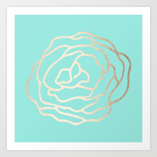 Flower in White Gold Sands on Tropical Sea Blue Art Print
