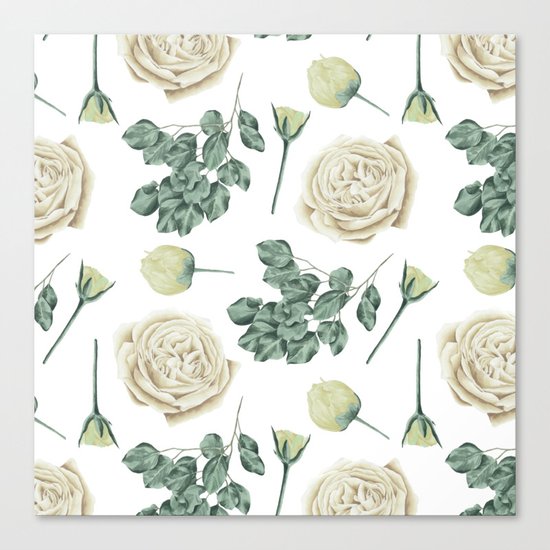 Flower Shop Ivory Cream Roses Pattern Canvas Print