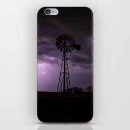 Lightning and Thunder - Storm Clouds Over an Old Windmill on a Stormy Night in Oklahoma iPhone Skin