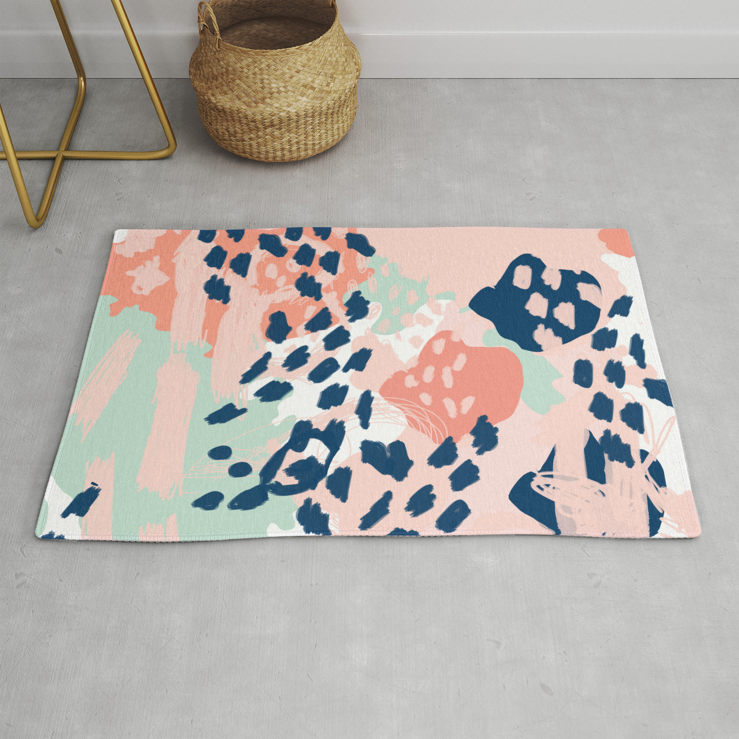 Kala Abstract Painting Minimal Coral Mint Navy Color Palette Boho Hipster Decor Nursery Rug By Charlottewinter Society6