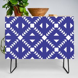 Navy Blue Tiles Retro Pattern Abstract Tiled Moroccan Art Credenza