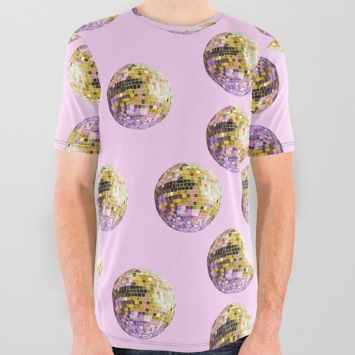 Let's dance yellow disco ball- pink background All Over Graphic Tee