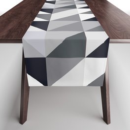 Monochrome (Black & White) Geometric Triangles Pattern Table Runner