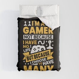 Funny Gamer Life Slogan Vintage Duvet Cover