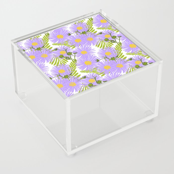 Retro Modern Summer Purple Aster Flowers Acrylic Box